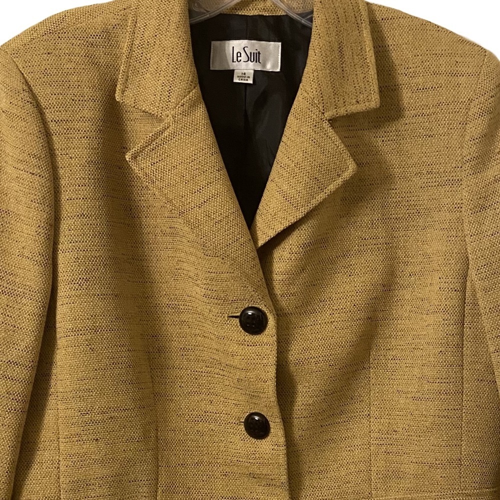 Le Suit Gold Mustard Notched Collar Button Closure Long Sleeves Blazer - Picture 3 of 6